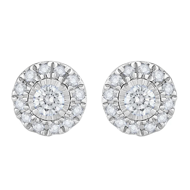 Round Brilliant Diamond Halo Stud Earrings (0.25 ctw)