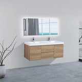 SERA CAPRI Textured Oak Finish Wall-Hung Vanity with Glossy White Polymarble Countertop