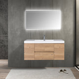 SERA CAPRI Textured Oak Finish Wall-Hung Vanity with Glossy White Polymarble Countertop