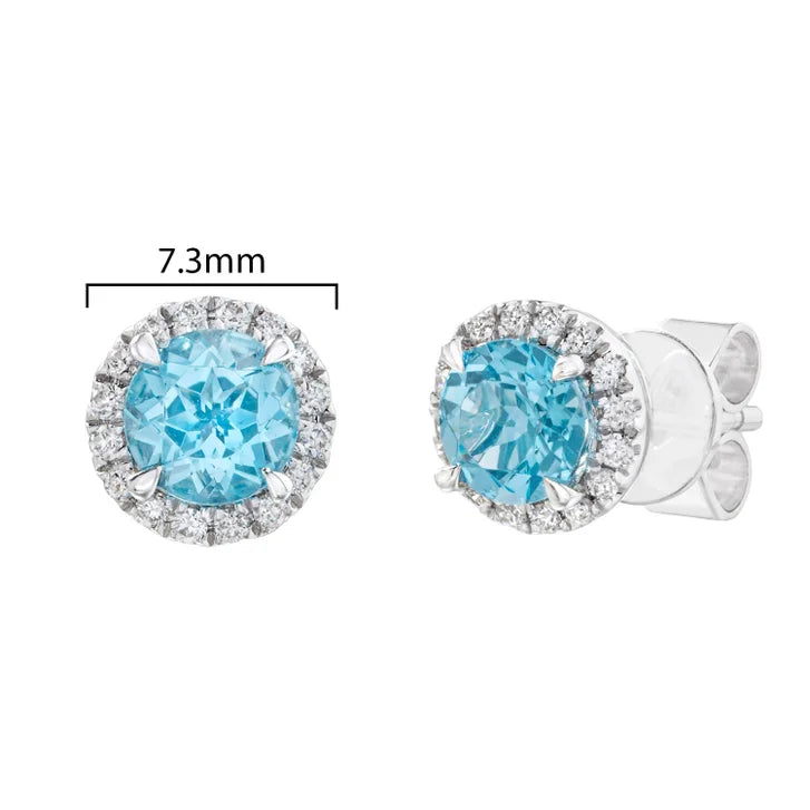 Round Cut Swiss Blue Topaz and Diamond Earrings (0.15 ctw)