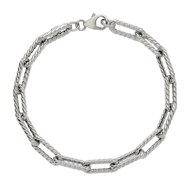 High Polish and Textured Paperclip Bracelet in White Gold N2