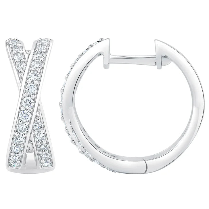 Round Brilliant Diamond X-Shaped Hoop Earrings (0.40 ctw)