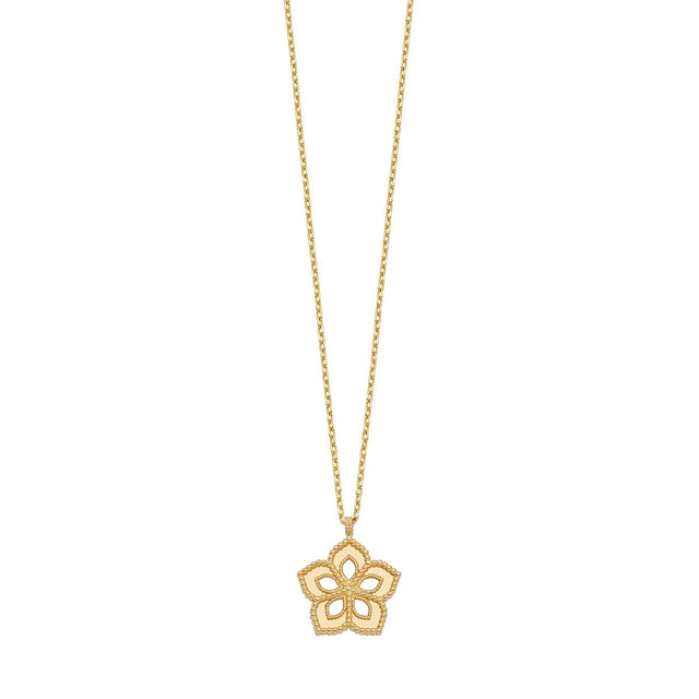 High Polish and Textured Floral Pendant in Yellow Gold Q0