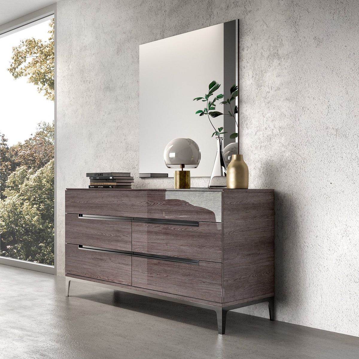 Volterra 5-drawer Dresser & Mirror Set, Made in Italy