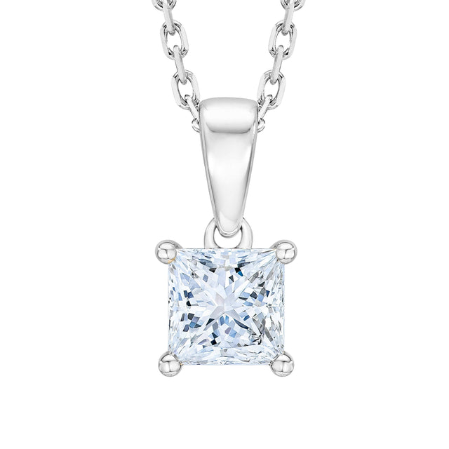 Princess Cut Diamond Solitaire Pendant (0.90 ct) F9