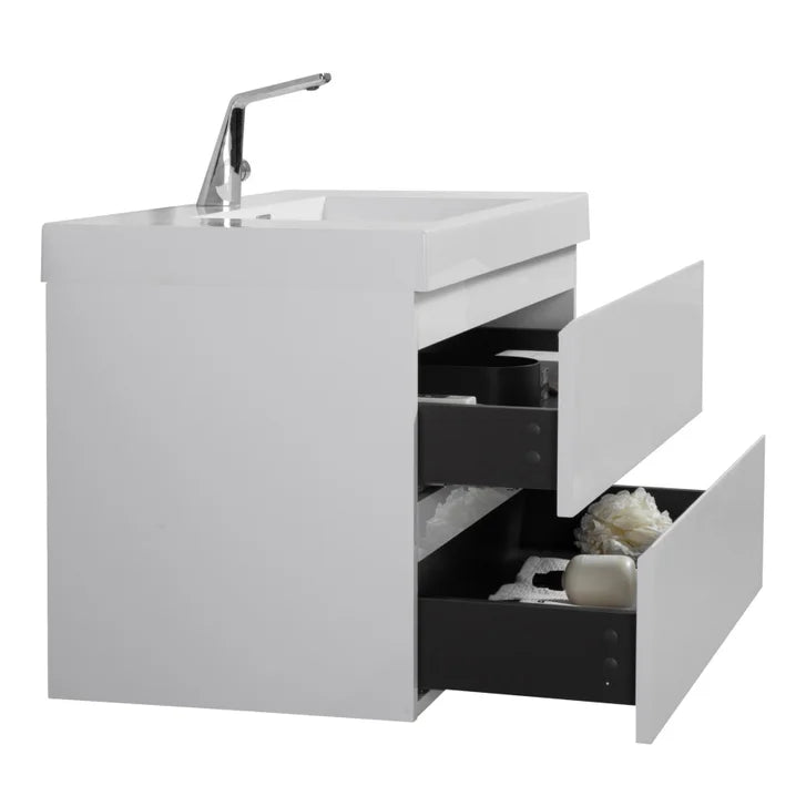 SERA CAPRI Glossy White Wall-Hung Vanity with Glossy White Polymarble Countertop