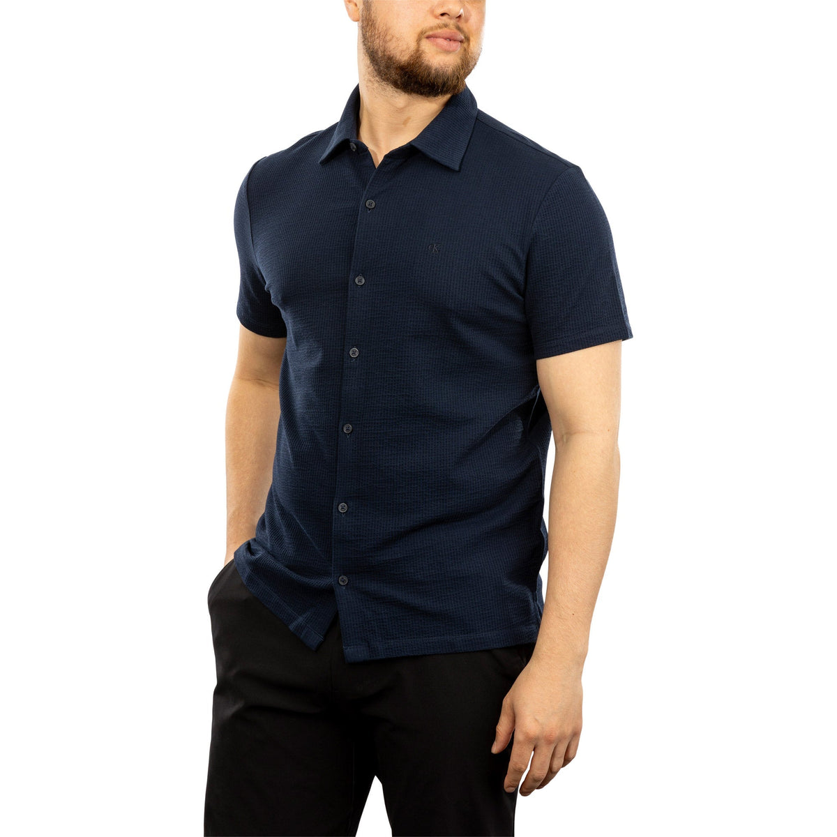 Calvin Klein Men's Seersucker Button-down Short Sleeve Shirt
