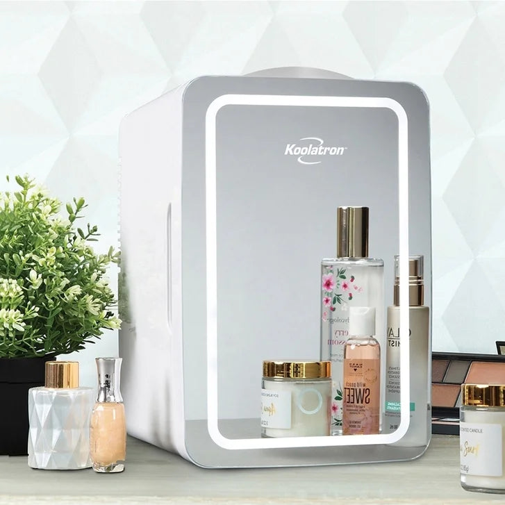 Koolatron 6 Litre Compact Cosmetics Mini Fridge with LED Lighted Dimmable Makeup Mirror