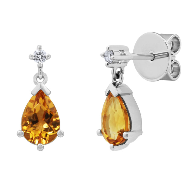 Pear Cut Citrine and Diamond Earrings (0.05ctw) N6