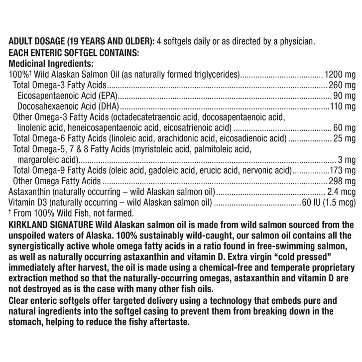 Kirkland Signature 100% Wild Alaskan Salmon Whole Fish Oil, 320 Softgels