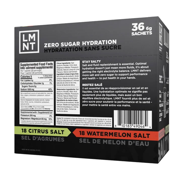 LMNT Zero Sugar Electrolytes Variety Pack, 36 x 6 g