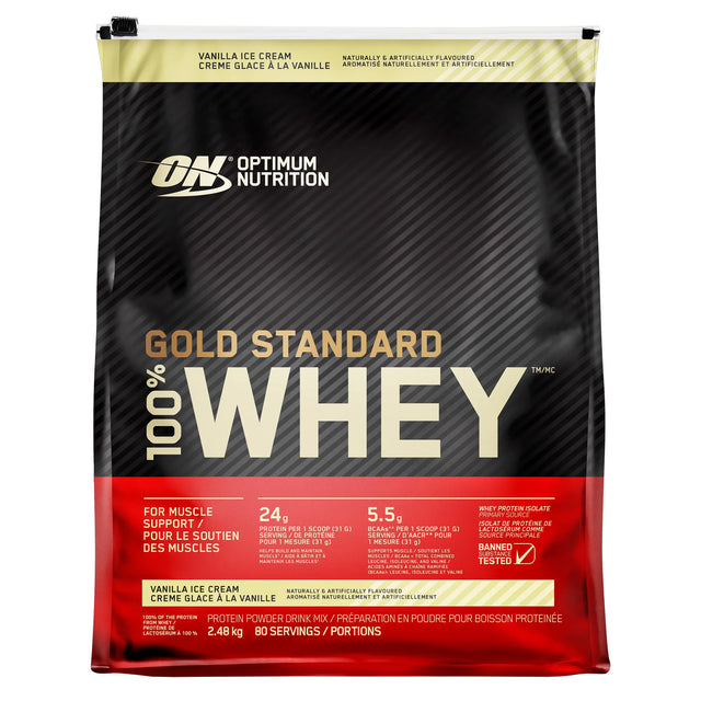 Optimum Nutrition Gold Standard 100% Whey Protein, Vanilla Ice Cream, 2.48 kg W4
