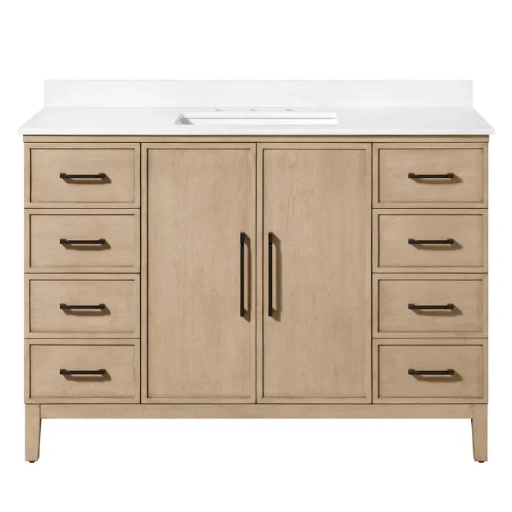 OVE Decors Codey Vanity in Sahara Birch Finish with Calacatta Quartz Countertop
