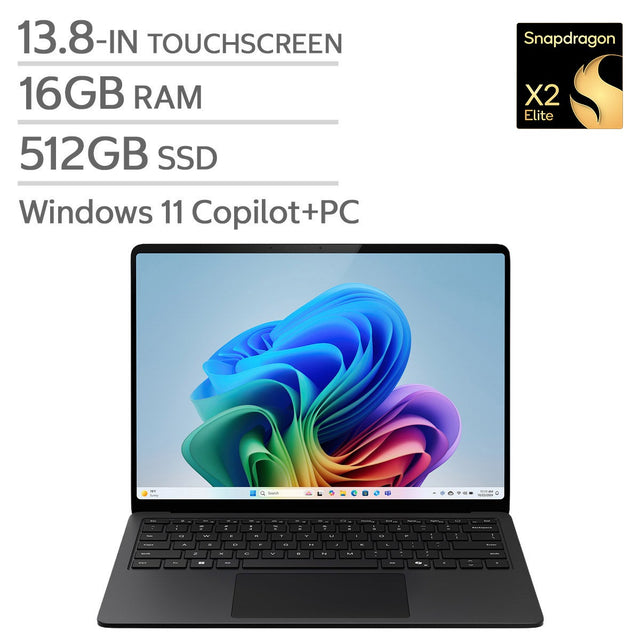 Microsoft Surface 13.8-in. Copilot+ PC Touchscreen Laptop, Qualcomm Snapdragon X2 Elite - 16GB RAM, 512 GB SSD - Black T6
