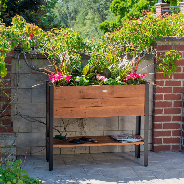 Grapevine Urban Garden Raised Planter, Recycled Wood and Metal, with Shelf D7