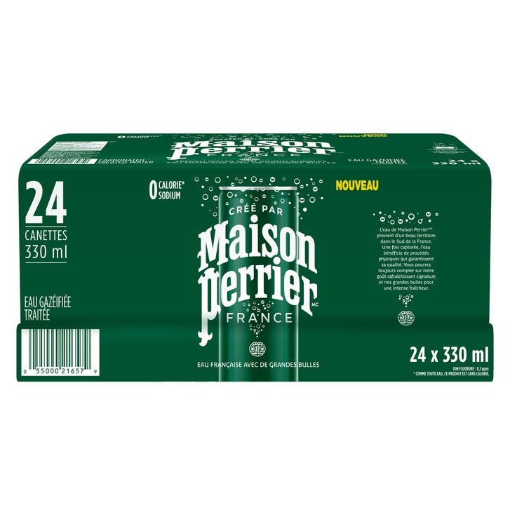 Maison Perrier Carbonated Natural Spring Water Sleek Cans, 330 mL 24-pack