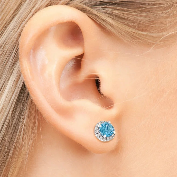 Round Cut Swiss Blue Topaz and Diamond Earrings (0.15 ctw)