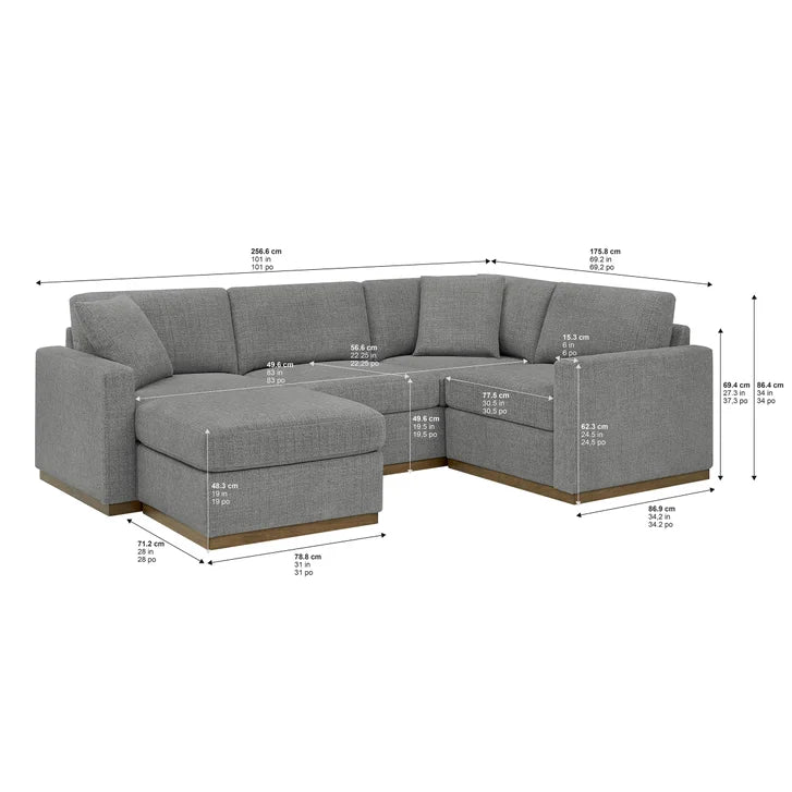 Henredon 3-piece Fabric Sectional with Ottoman and Wood Base