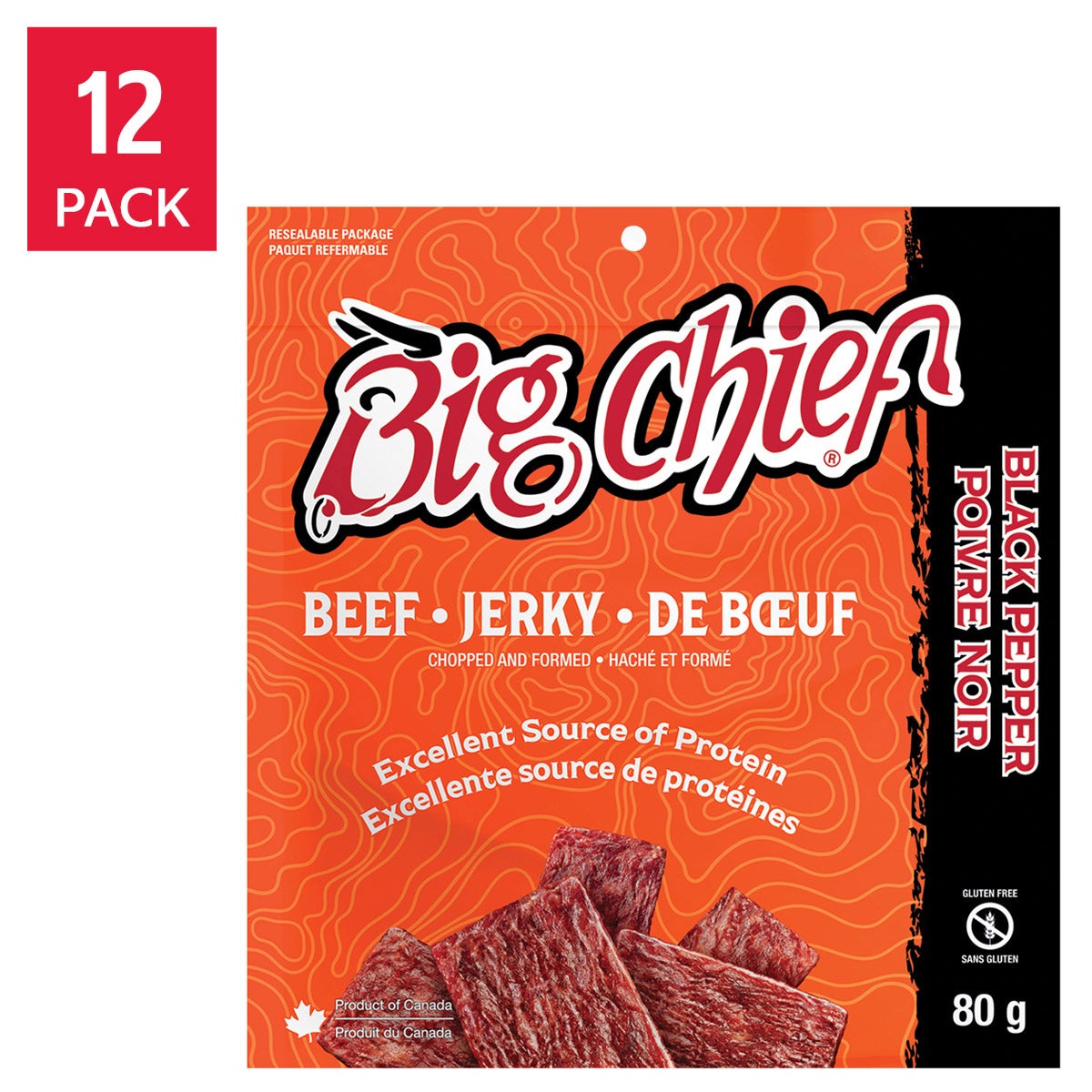 Big Chief Beef Jerky, 12 × 80 g