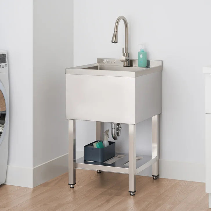 TRINITY Stainless Steel Utility Sink with Shelf and Pullout Faucet
