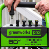 Greenworks 80V 3000 PSI 2.0 GPM Brushless Pressure Washer, (2) 4Ah Battery, 8A Dual-Port Charger and 15'' Surface Cleaner Included