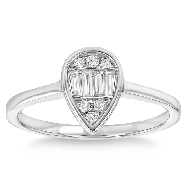 Round Brilliant and Baguette Diamond Pear Shaped Ring (0.13 ctw) D3