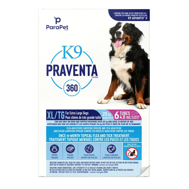 Parapet K9 Praventa 360 Flea and Tick Treatment for Dogs over 25kg, 6 Tubes C5