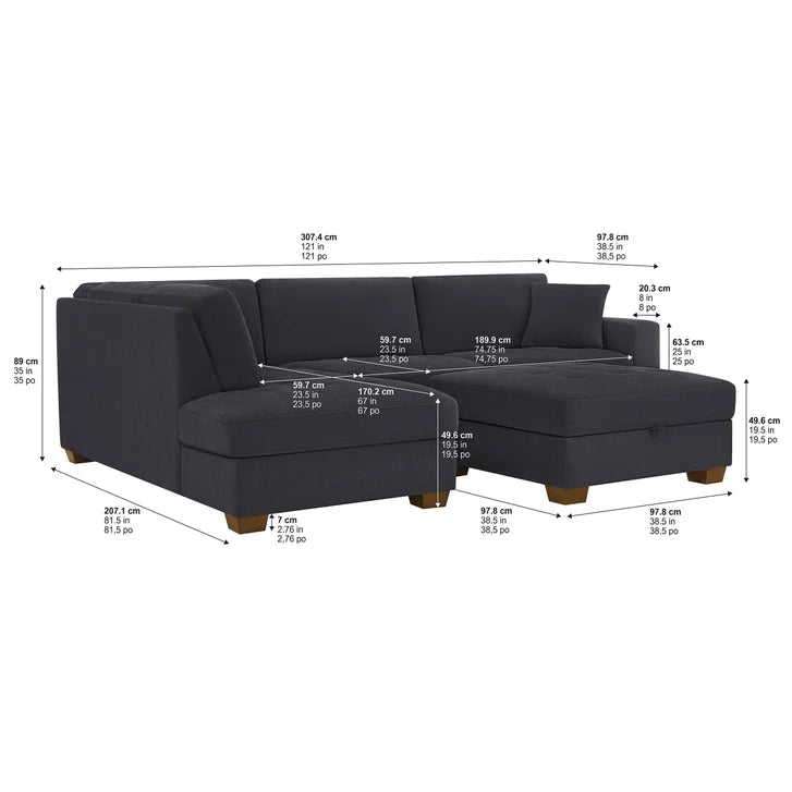 Thomasville Miles 3-piece Left-hand Facing Fabric Sectional with Storage Ottoman