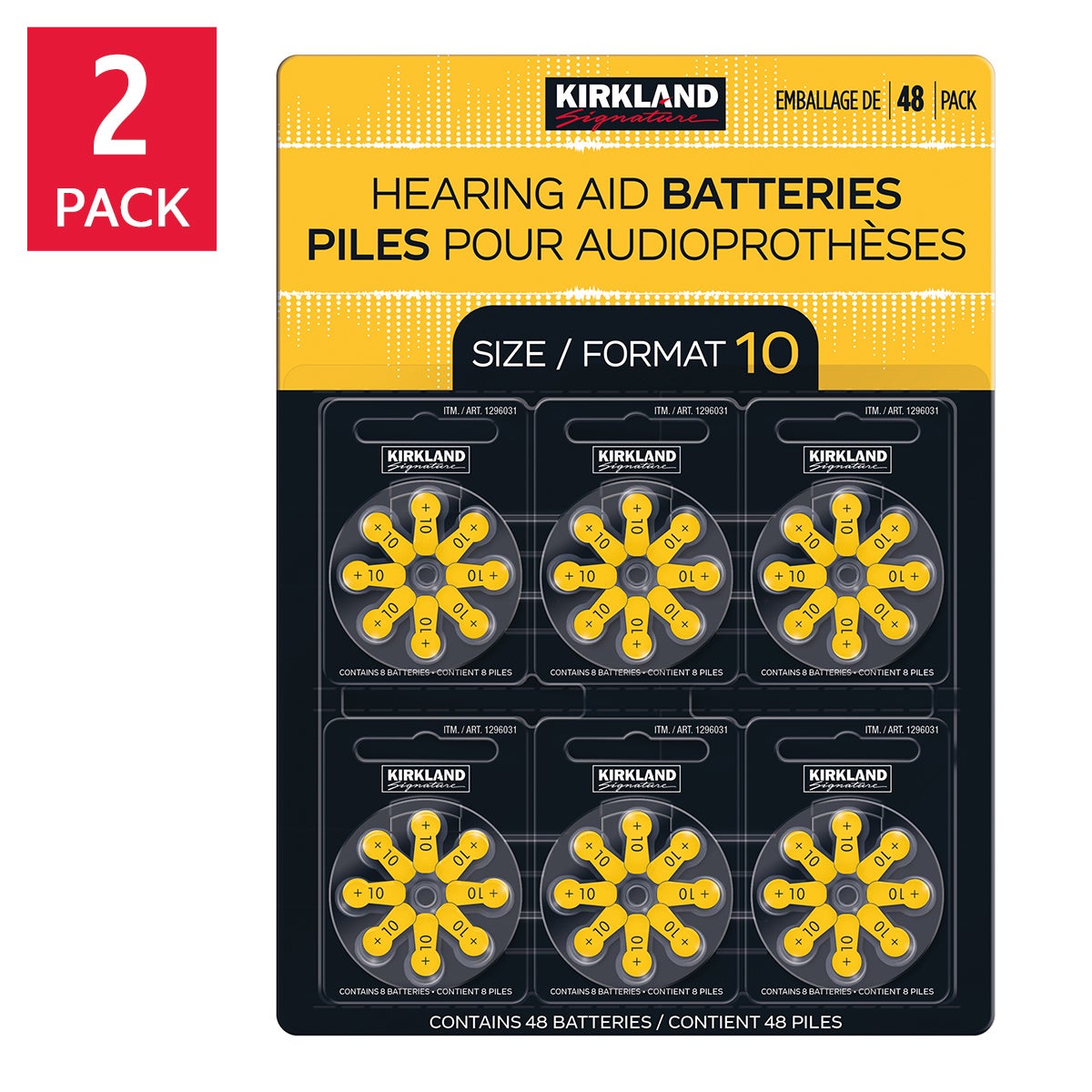 Kirkland Signature Hearing Aid Batteries Mercury Free, Size 10, 2 Packs of 48