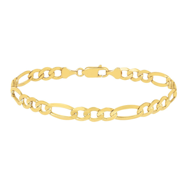 High Polish Beveled Figaro Bracelet in Yellow Gold F5