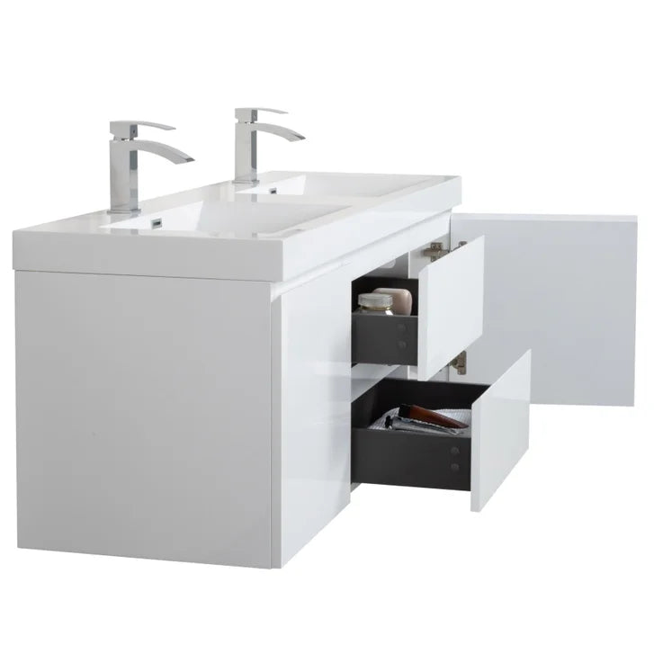 SERA CAPRI Glossy White Wall-Hung Vanity with Glossy White Polymarble Countertop
