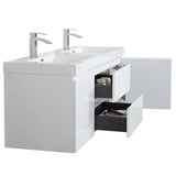 SERA CAPRI Glossy White Wall-Hung Vanity with Glossy White Polymarble Countertop