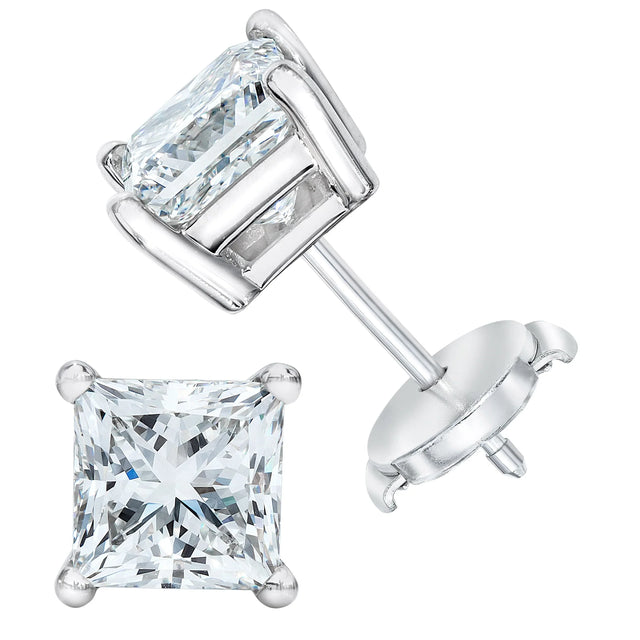 Princess Cut Diamond Stud Earrings (1.80 ctw) Y0