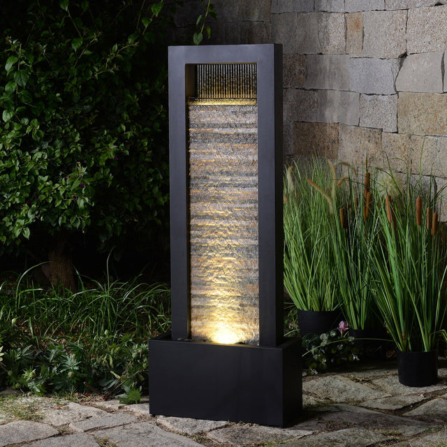 Versatile Zen Metal Fountain with Stone Brick Accent Y2