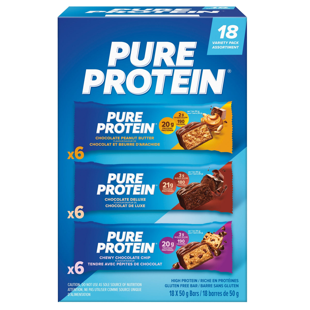 Pure Protein, Protein Bars Variety Pack, 18 × 50 g