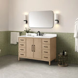 OVE Decors Codey Vanity in Sahara Birch Finish with Calacatta Quartz Countertop