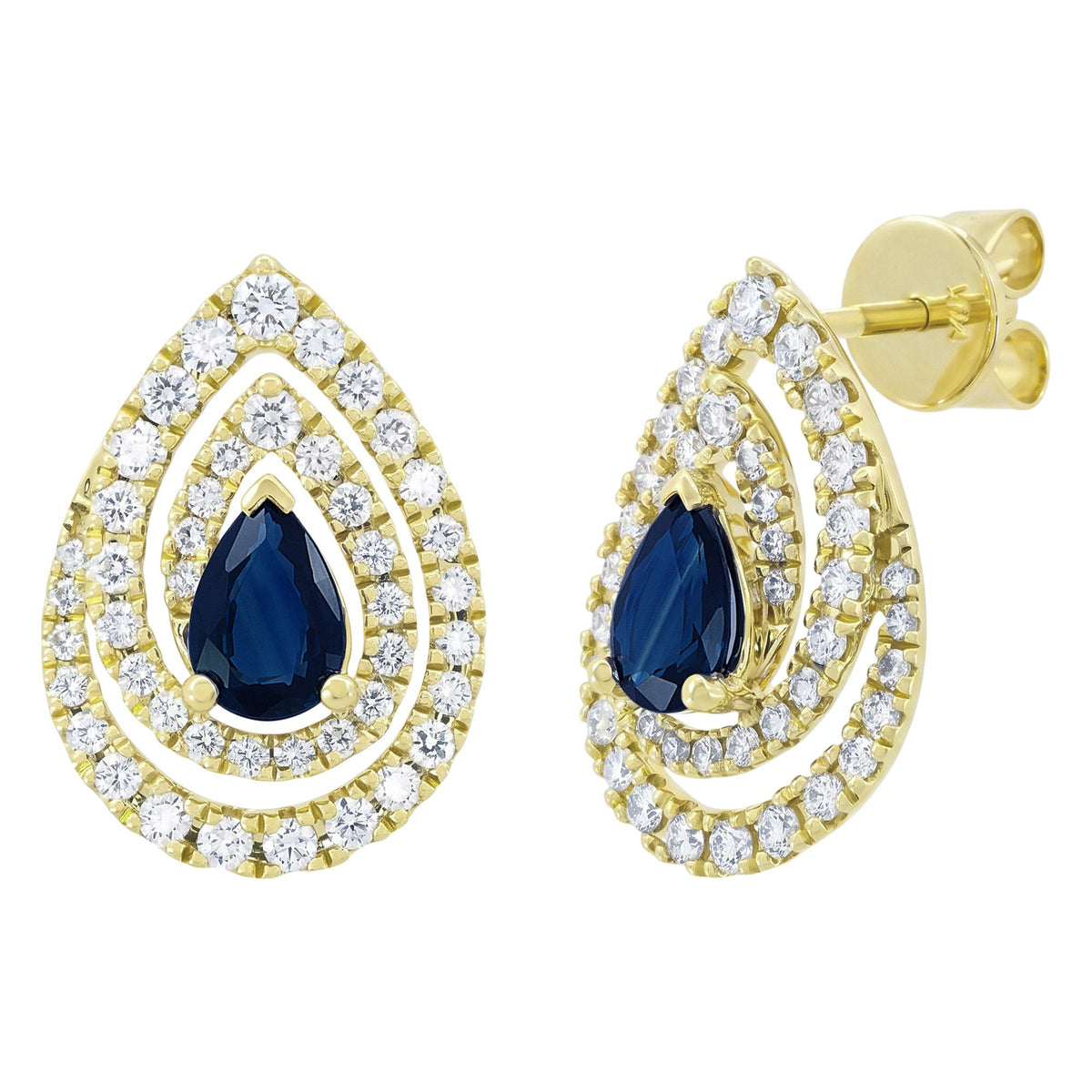 Pear Cut Blue Sapphire and Diamond Earrings (0.70 ctw)
