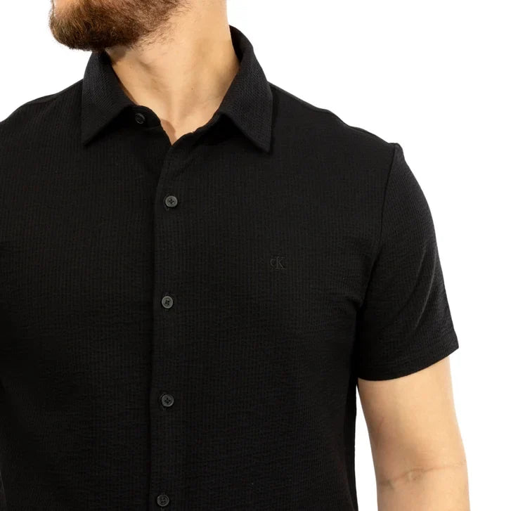 Calvin Klein Men's Seersucker Button-down Short Sleeve Shirt
