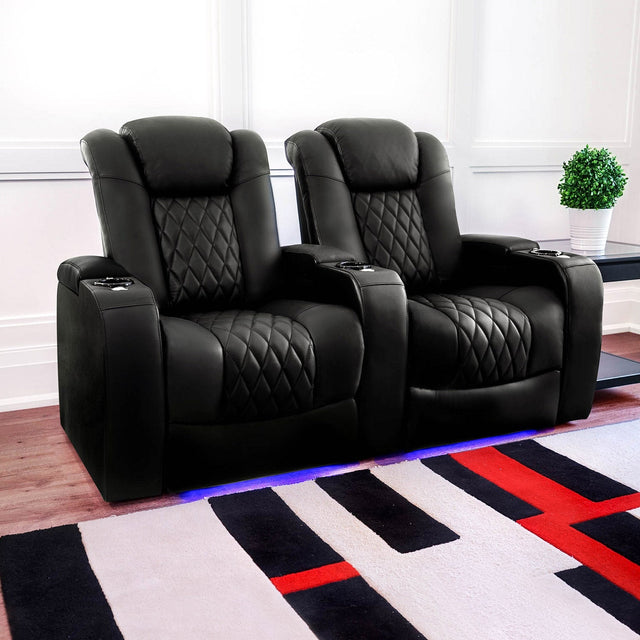 Pavillion II 2-piece Top Grain Leather Power Reclining Home Theatre Seating, Black E9