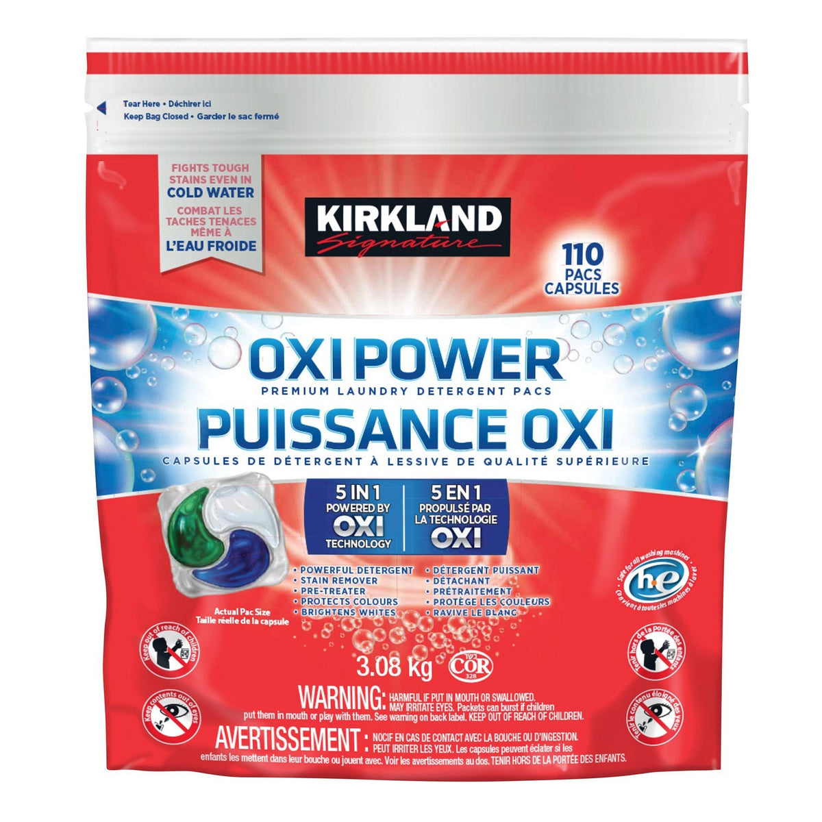 Kirkland Signature Oxi Power Premium Laundry Detergent Pacs, 110-count