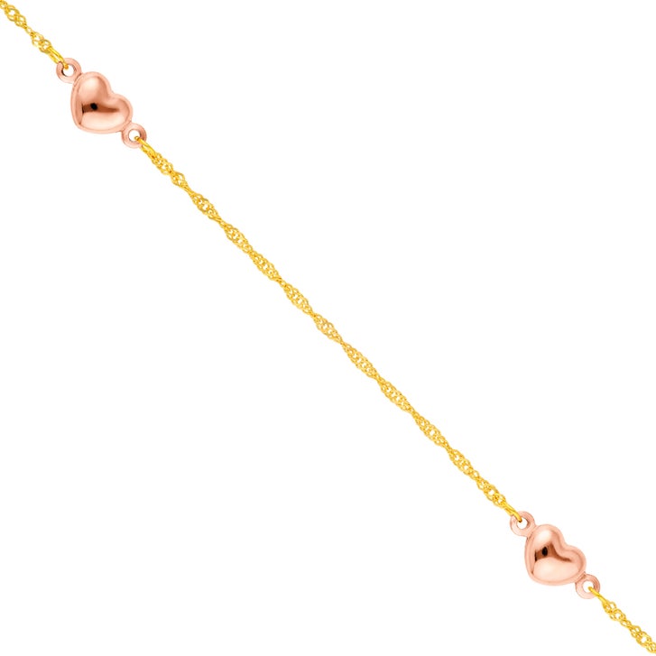 Adjustable Heart Anklet in Two-Tone Gold