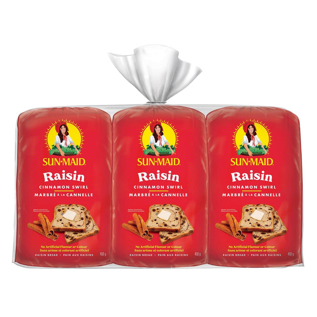 Sunmaid Raisin Cinnamon Swirl Raisin Bread, 3 x 450 g S1