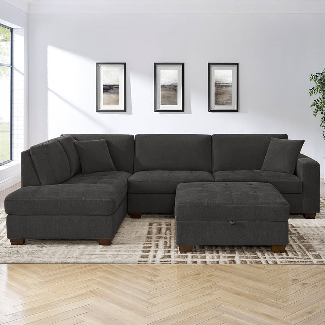 Thomasville Miles 3-piece Left-hand Facing Fabric Sectional with Storage Ottoman H3
