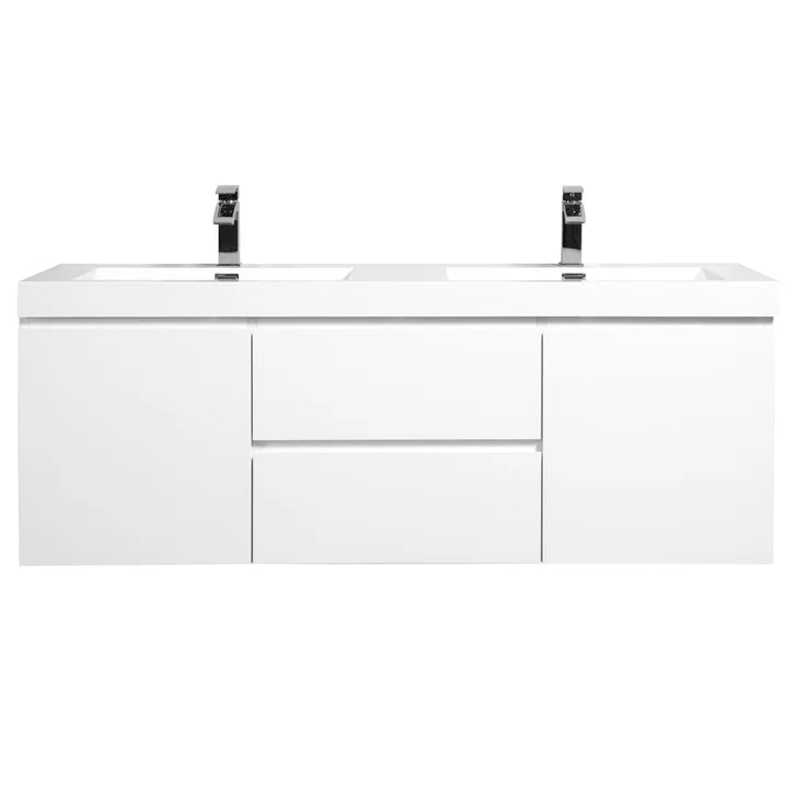 SERA CAPRI Glossy White Wall-Hung Vanity with Glossy White Polymarble Countertop
