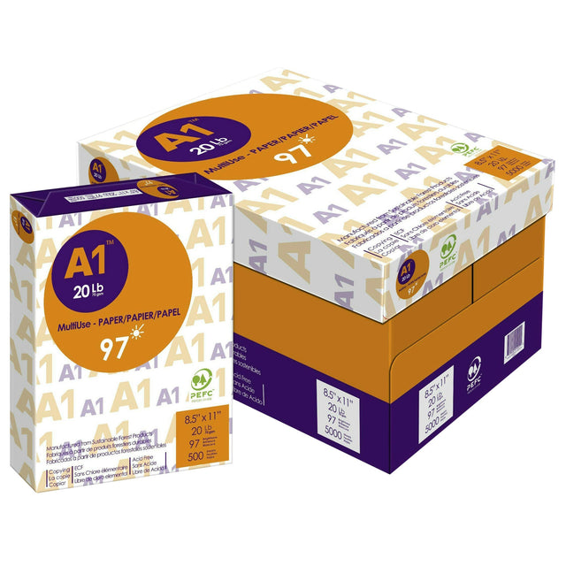 A1- Premium Printer Paper; Letter, 8.5 in. x 11 in., 97 Bright, 20 lb., Case Pricing Order of 40+ W7