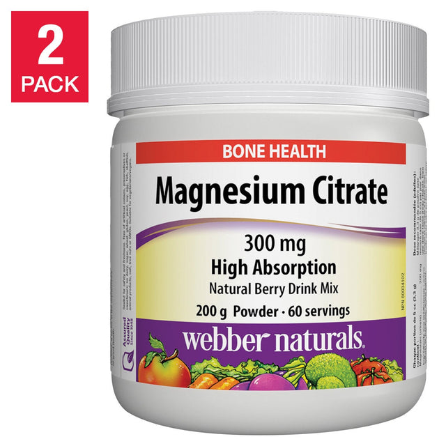 webber naturals Magnesium Citrate 300mg Powder, 200g, 2-pack K2