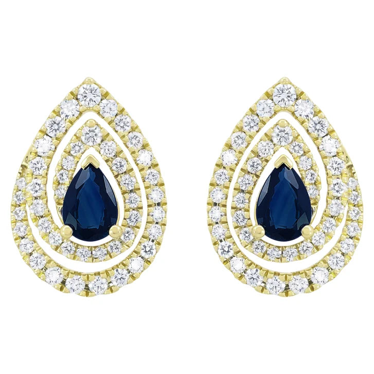 Pear Cut Blue Sapphire and Diamond Earrings (0.70 ctw)
