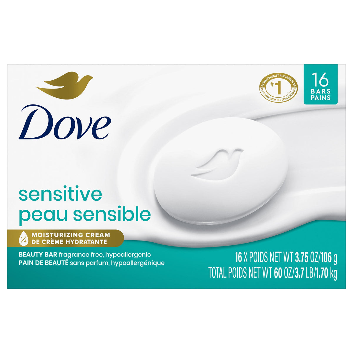 Dove Sensitive Skin Soap Bar, 16 x 106 g