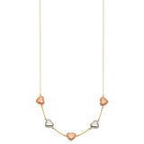 High Polish Hearts Necklace in Tri-colour Gold