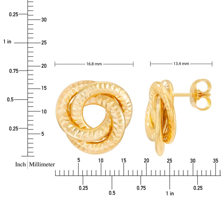 Diamond Cut Love Knot Earrings in Yellow Gold